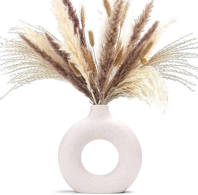 CEMABT Vases pour Pampas Grass, Vase Créative Moderne Décor Maison, Vasé fait main blanc céramique séché Fleurs Artisanat ornements pour Bureau Décoration