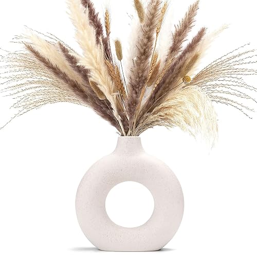CEMABT White Donut Vase Hollow Ceramic Vase for Flowers Handmade