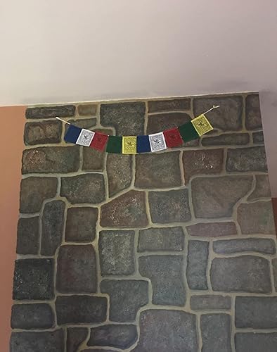 Miniatura 3 de Juego de 10 banderas tibetanas de oración de caballo de viento de Nepal Cinco colores tradicionales tibetanos que son amarillo verde rojo blanco y