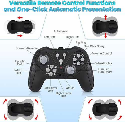Miniatura 6 de Juguetes de autos a control remoto, autos de acrobacias de deriva de doble cara, 2.4 GHz, rotación de 360 fuera de carretera, con luces en aerosol