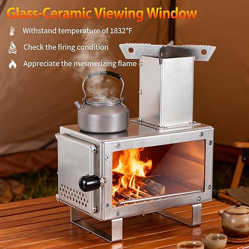 Miniatura 6 de Estufa de camping para tiendas de campaña calientes, estufa de leña de acero inoxidable 304 con tubos de chimenea de pared inoxidable para tiendas