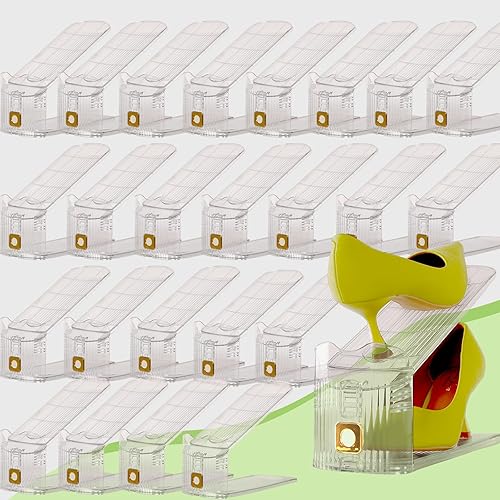 Miniatura 15 de Organizador transparente para zapatos, paquete de 36 ranuras ajustables para zapatos, organizador para armario, apiladores de zapatos transparentes,