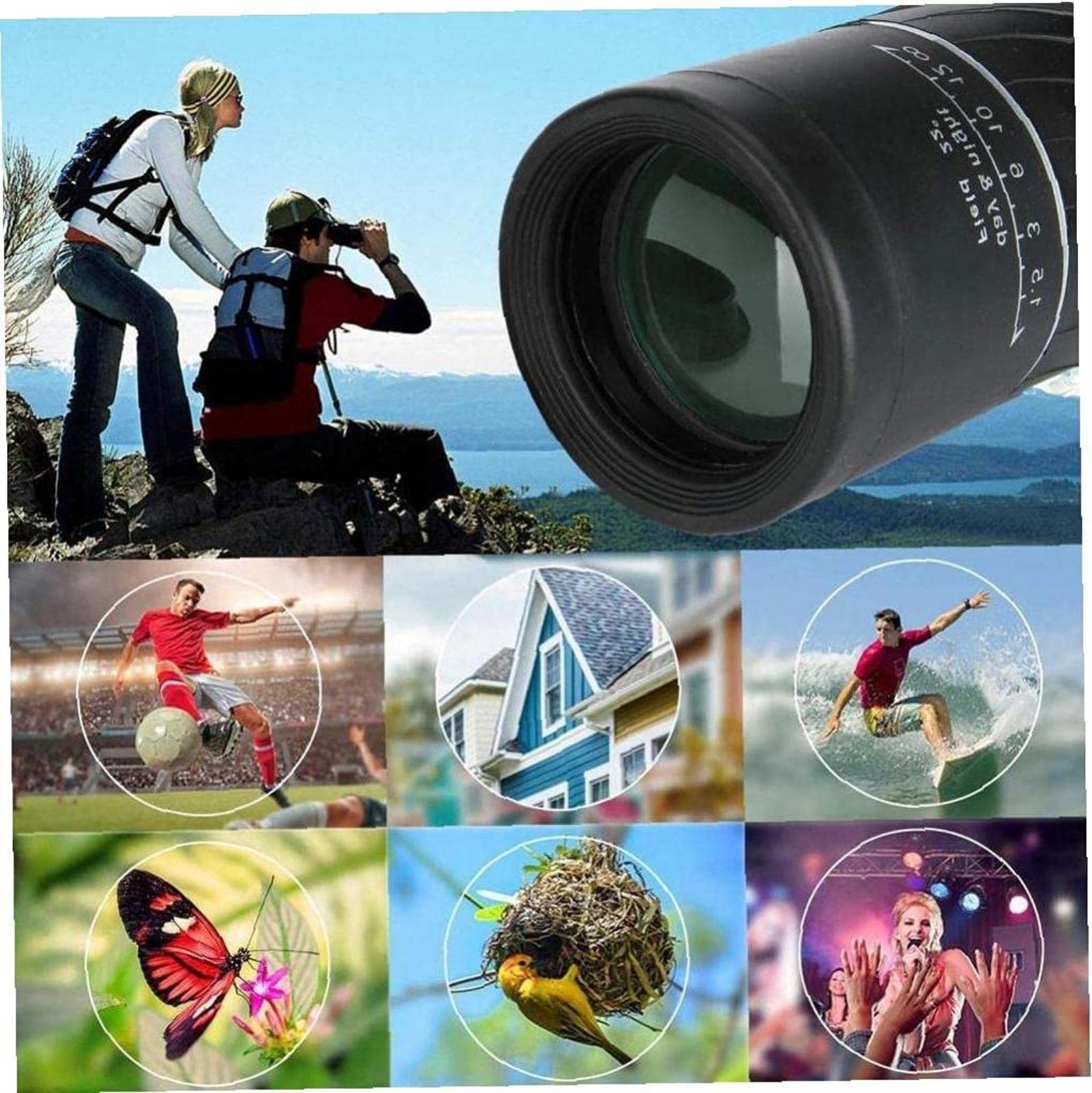 REVAHI Telescopio monocular portátil 40x60 HD Zoom Profesional Alcance óptico Nocturno Vista de Campo Grande