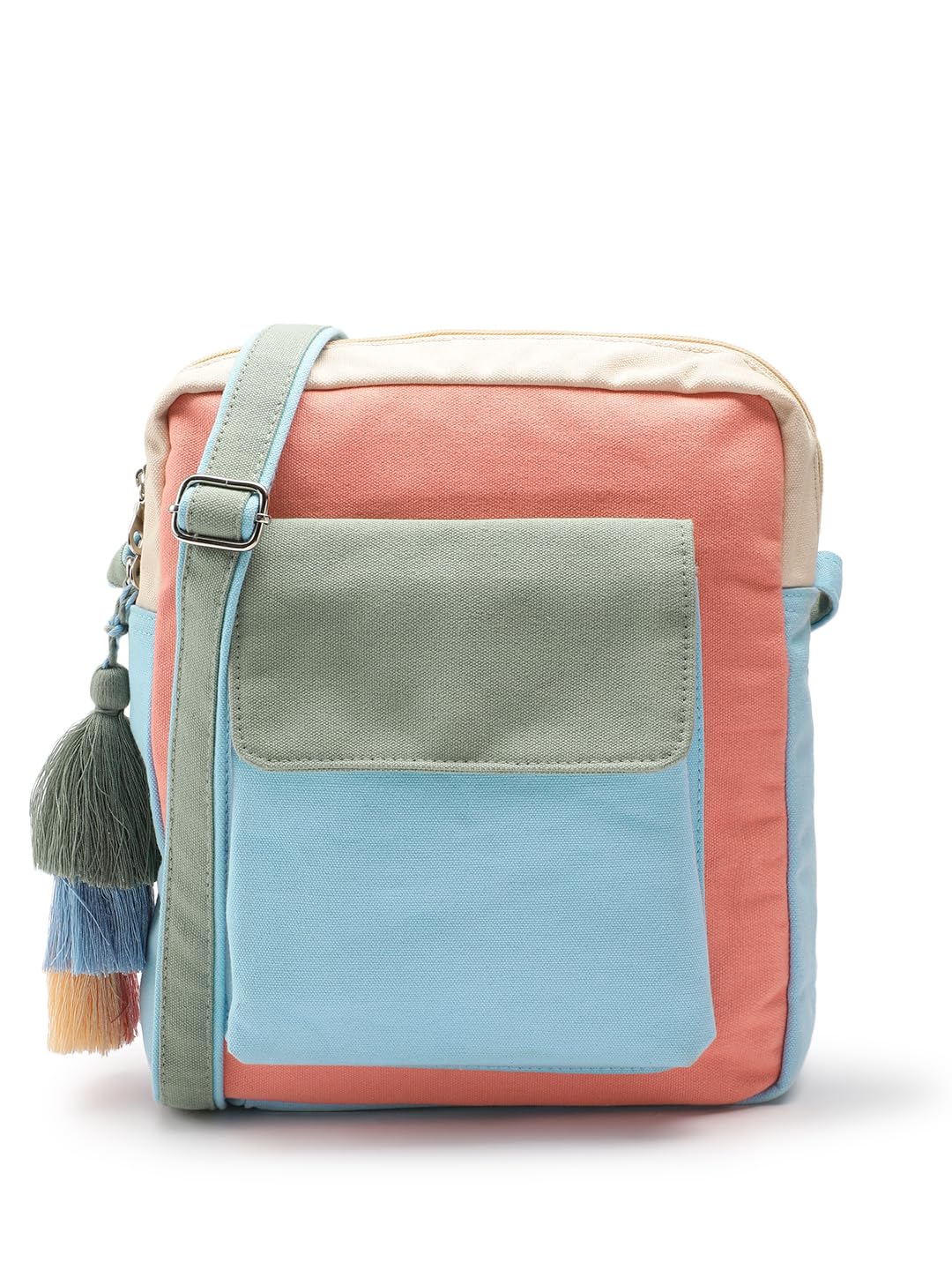 anekaant Hue Blue & Pastel Multi Cotton Canvas Colourblocked Sling Bag for Women | Perfect for College, Work & Travel-picture-24