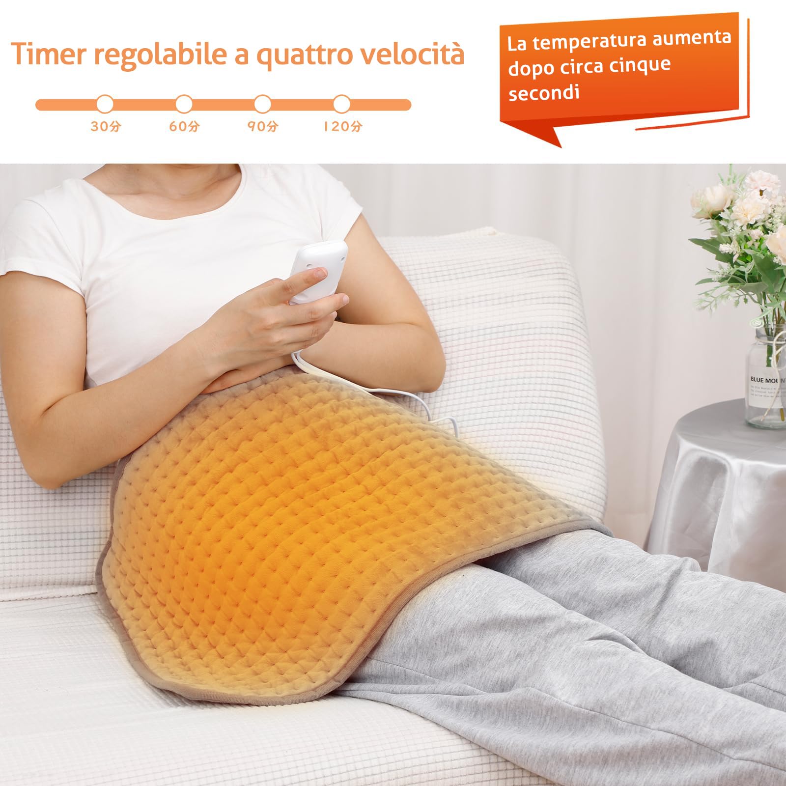 Termoforo Elettrico con 6 Livelli di Temperaturaa, Cuscino Termico Spegnimento, per schiena e addome, termoforo cervicale e spalle, Rapido Riscaldamento, Electro Block di sicurezza, (76x40cm)