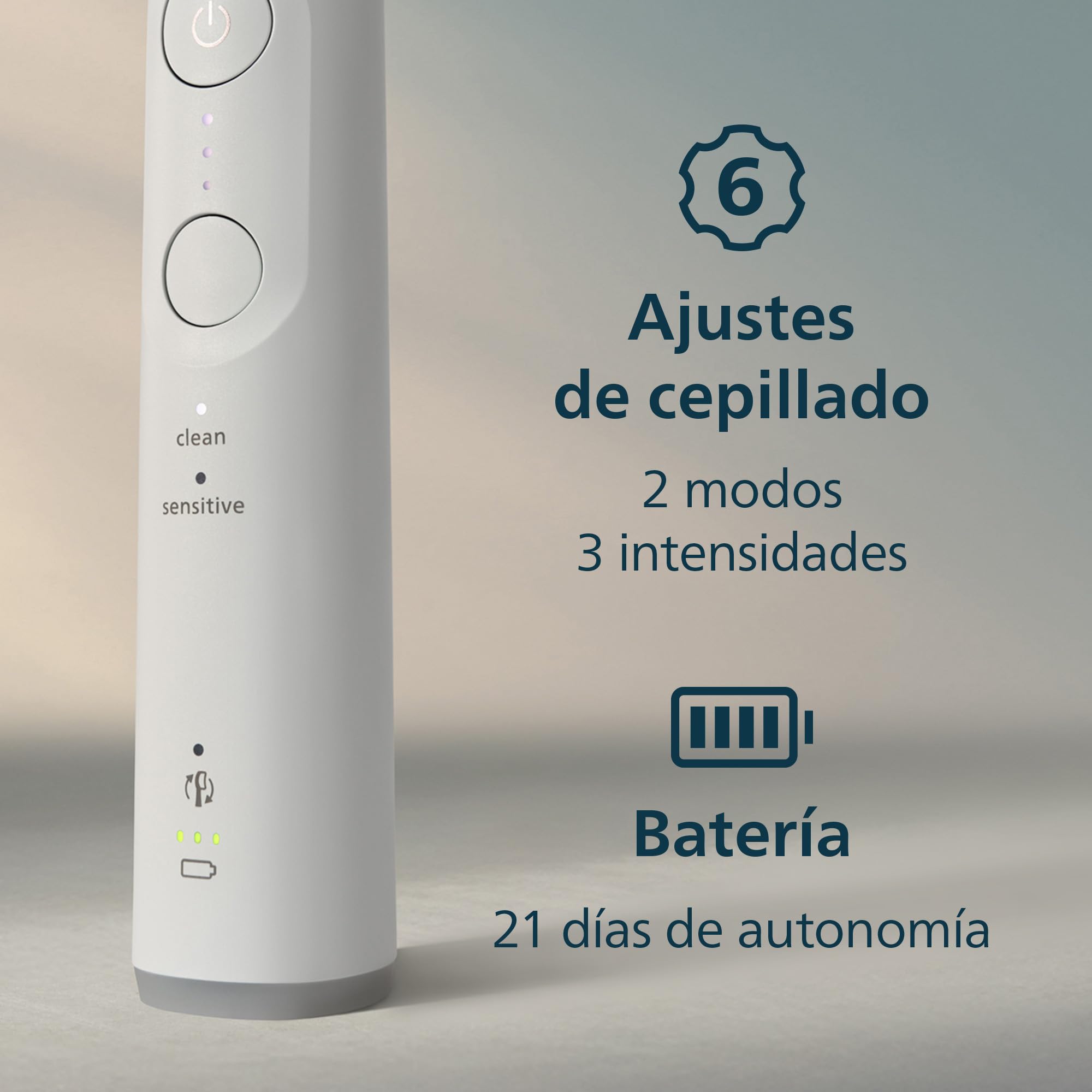 Philips Sonicare 6100 cepillo dental eléctrico, sónico con 2 modos de cepillado y 3 niveles de intensidad, EasyStart, estuche de viaje, blanco, HX7400/02 [Nueva Tecnología]