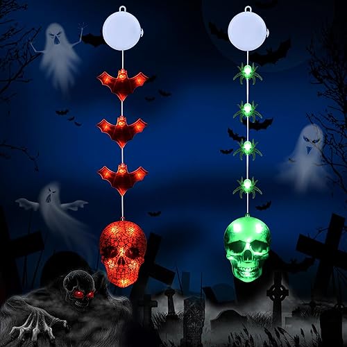 Lyhope Luces de ventana para decoración de Halloween, luces colgantes de Halloween, luces de araña de murciélago fantasma, luces de Halloween a