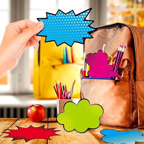 Miniatura 7 de Juego de 75 recortes de tablón de anuncios de superhéroes de cómic, decoración de fiesta de aula, 25 diseños únicos, recortes de cartón para niños,