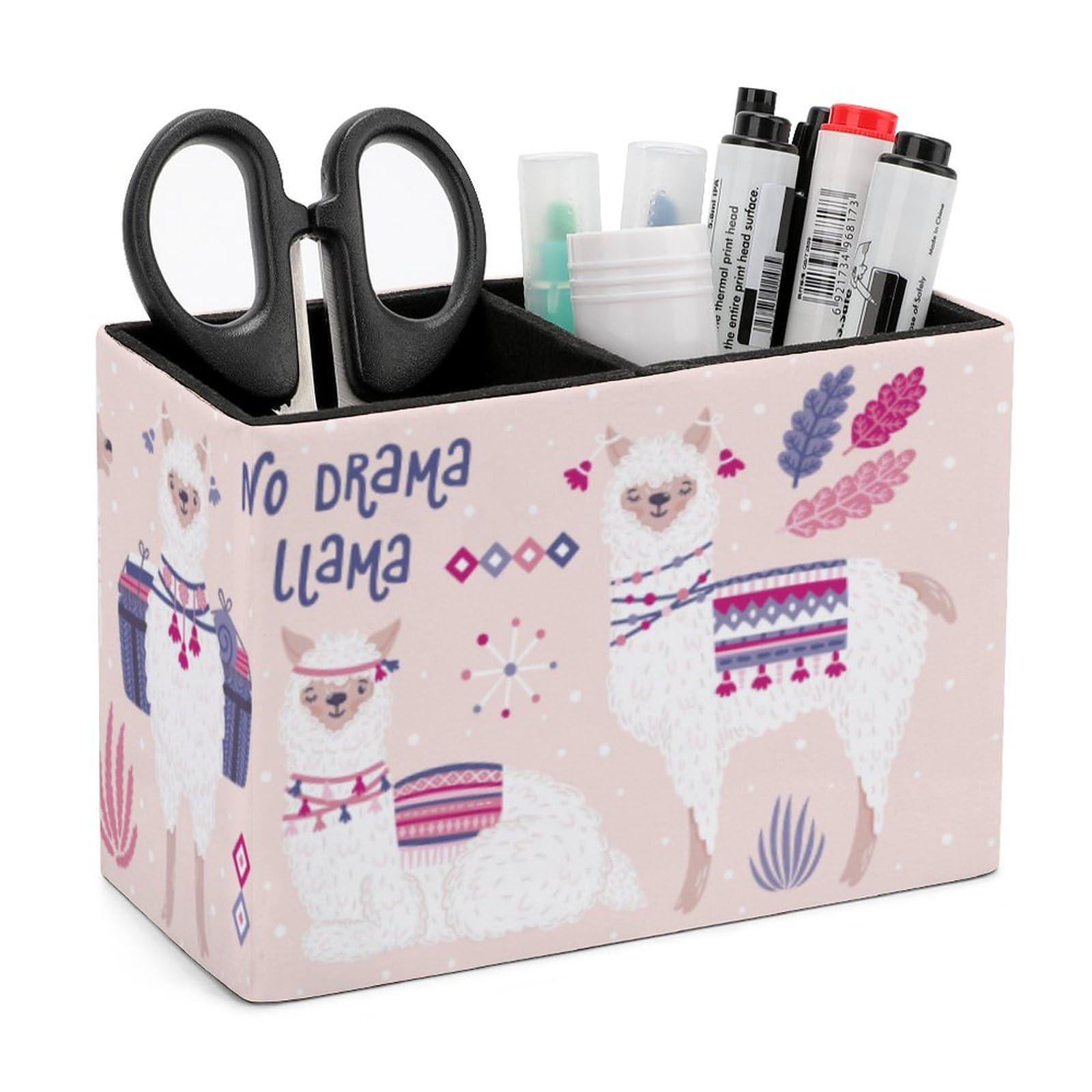 Niapessel Pencil Holder for Desk, Cute Llamas Pen Holder Storage Desktop Pen Organizer Desk Pencil Organizer Makeup Brush Holder for Office School College Leather
