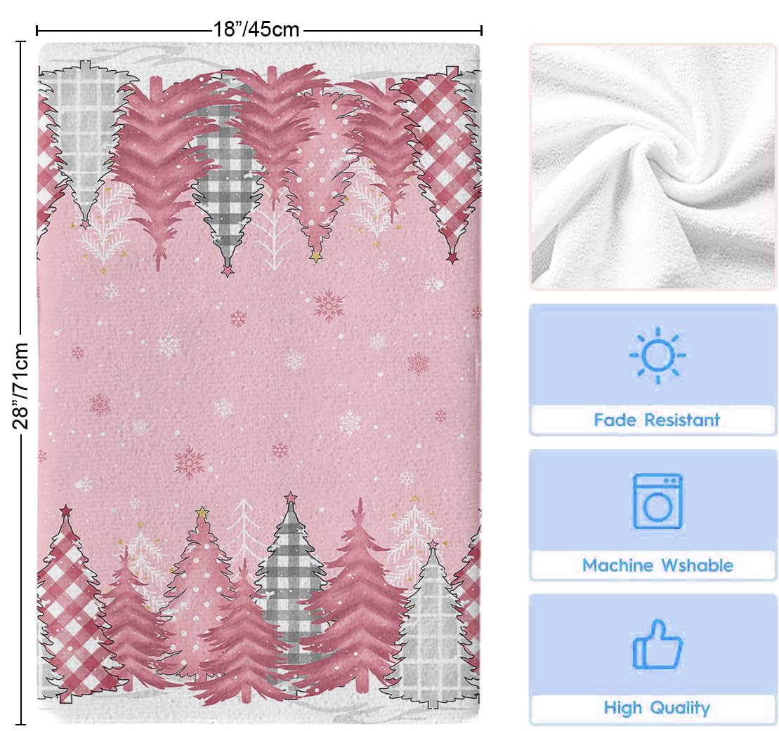Juego De 2 Paños De Cocina De Navidad - 42x65 Cm, Diseño Copos De Nieve Rosa, Microfibra Absorbente