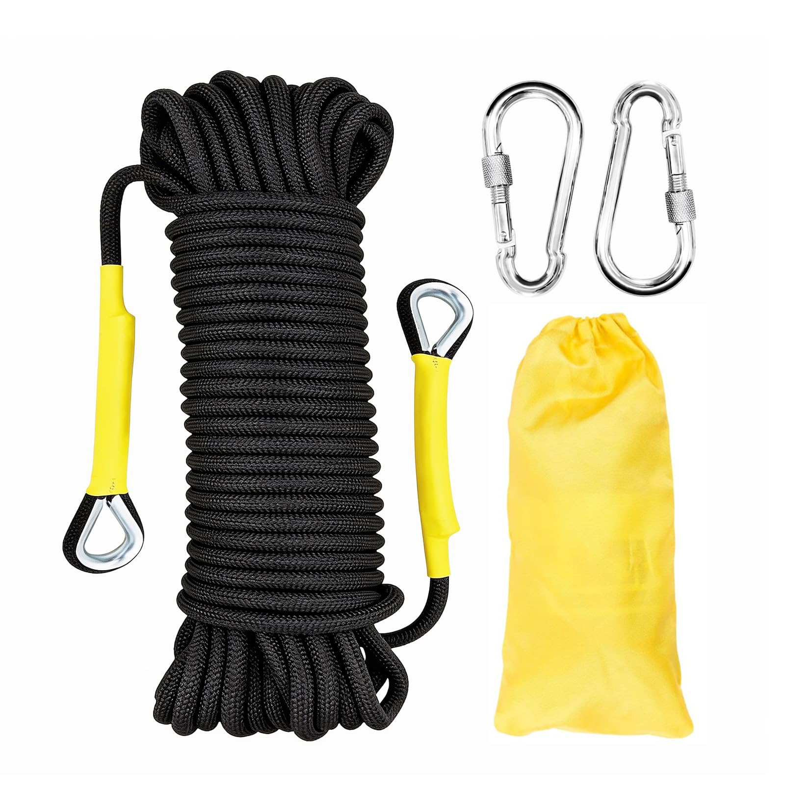 YIUBCZOQI Climbing Rope 8mm Outdoor Rope 5m Static Climbing Rope Fire Rescue Parachute Rope Braid Nylon with 2 Steel Hooks for Hiking Outdoor Mountaineering Sports Camping UIAA Certification Black