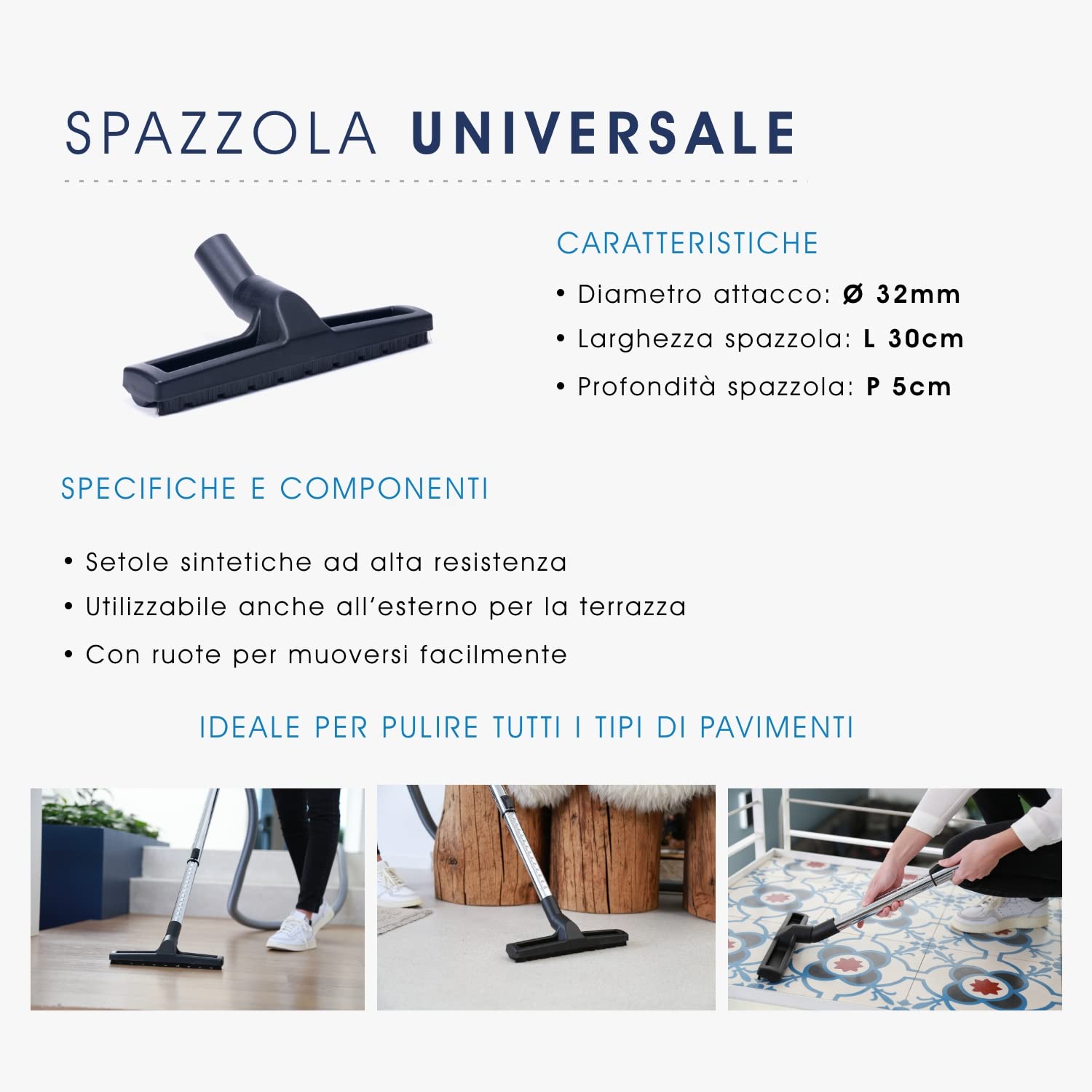 Kit 5 Spazzole per Aspirapolvere Centralizzato - Compatibile con aspirapolveri centralizzati delle marche Aertecnica Tubò, Sistem Air, GDA General D'Aspirazione, Airblu, Disan, Duovac, Enke, Vacuflo