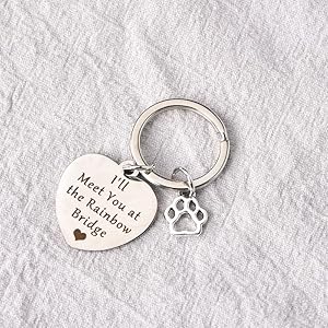 Pet Memorial Gifts Keychain for Loss of Dogs Cats Lovers Sympathy Gifts for Women Men Pets Animal Loss Keychains Remembrance Gift – I Will Meet You at the Rainbow Bridge Bereavement Key Chain Gifts