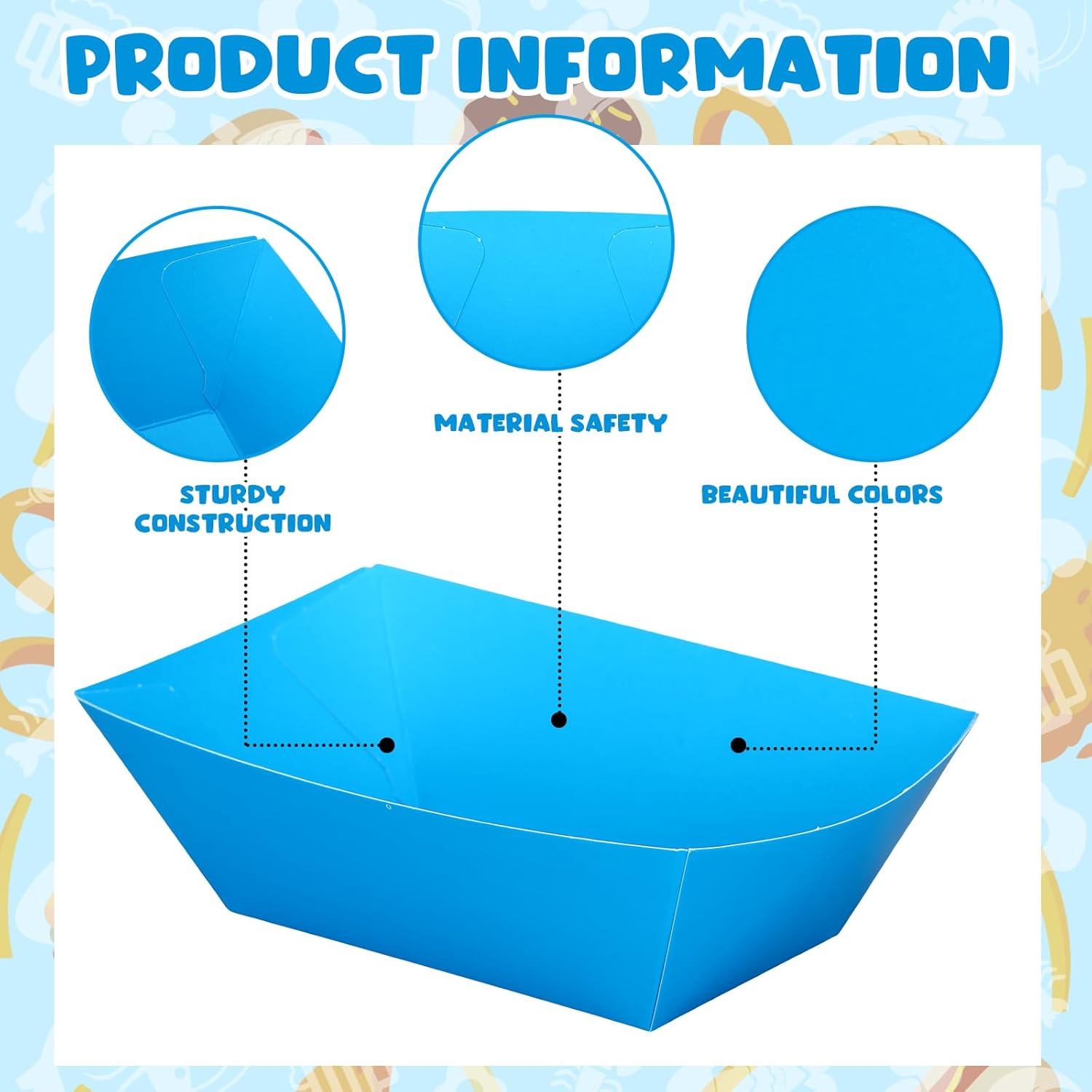 Uiifan 200 Pcs Paper Food Boats Disposable Paper Food Tray Grease Resistant Disposable Serving Tray Cardboard Hot Dog Holder for Burgers Fries Sandwiches Picnic Party (Blue,4.9"x3"x2")
