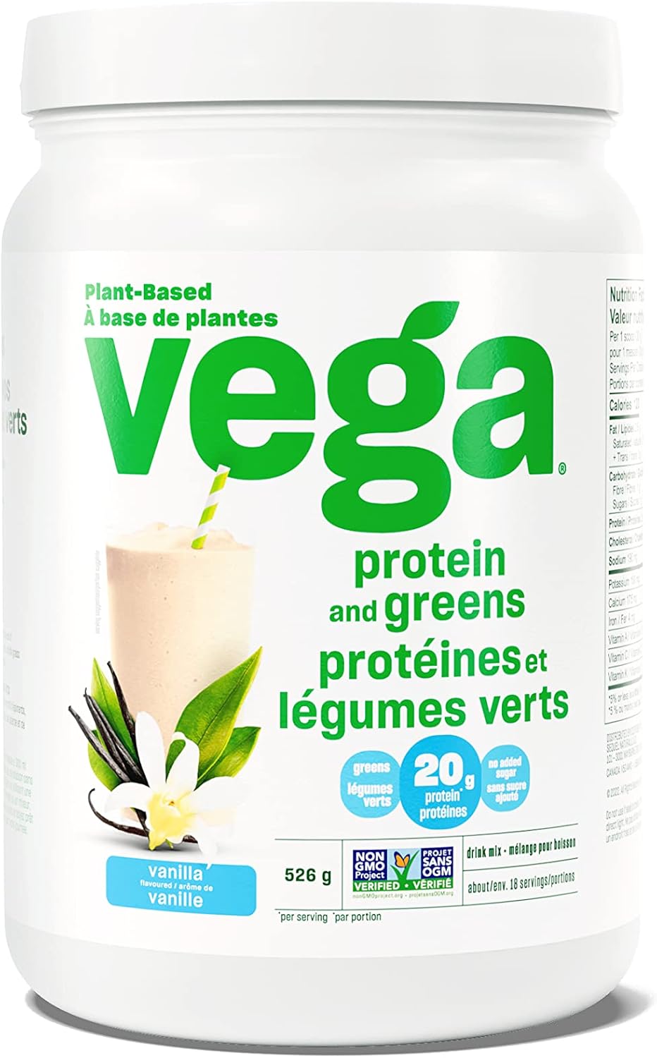 Vega Protein and Greens Vanilla (18 Servings) Plant Based Protein