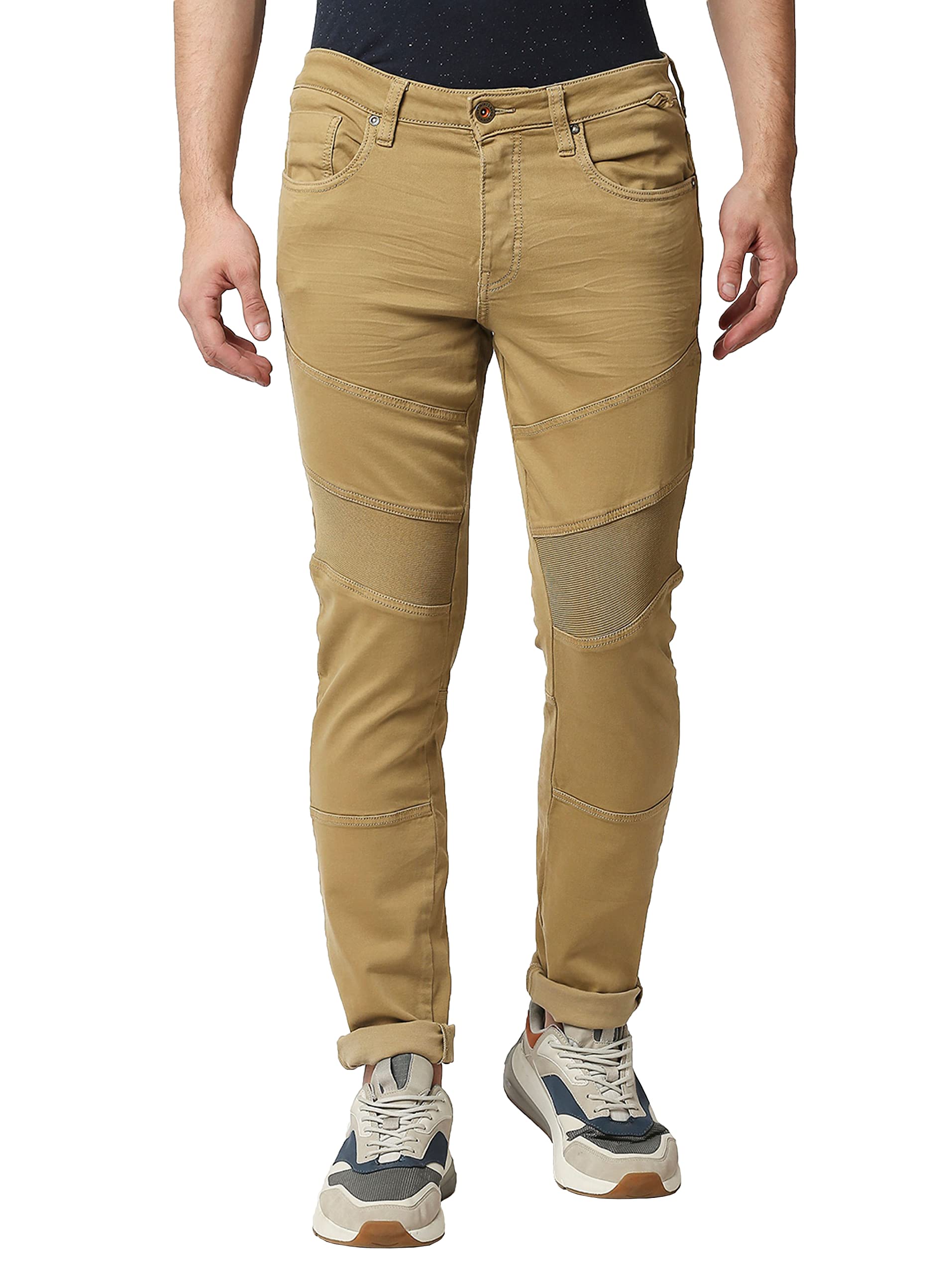 WAIMEAMen Khaki Slim Fit Slash Knee Stretchable Jeans