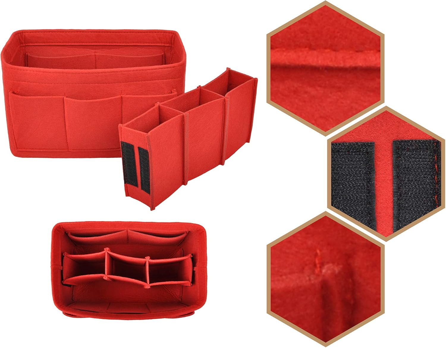 Vercord Felt Purse Organizer Handbag Insert Liner Shaper Bag in Bags for Speedy Neverfull Tote Red Small image 3
