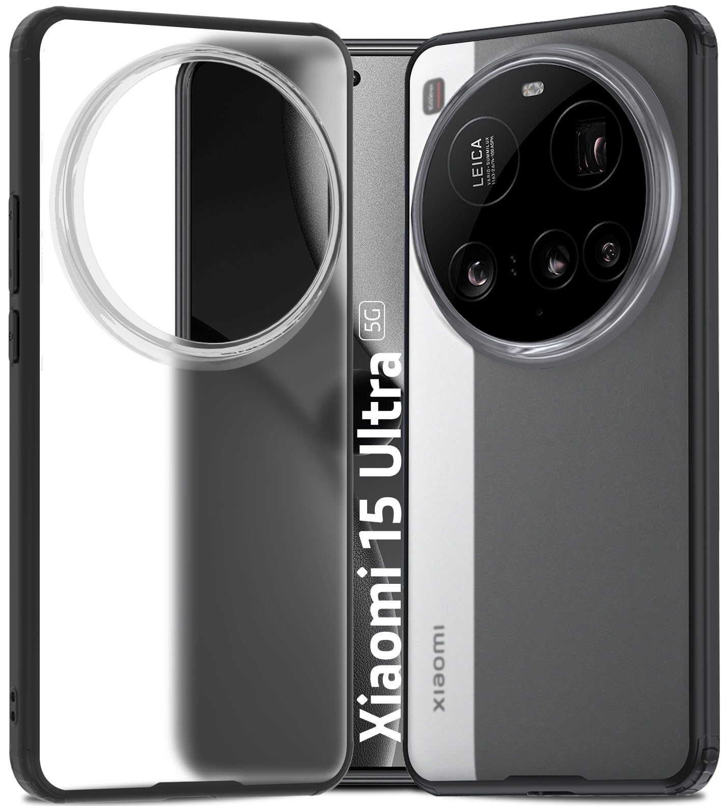 TPU+PC Anti-Scratch Shockproof Sleek Hybrid Armor Back Cover Case Compatible with Xiaomi 15 Ultra 5G | Translucent Anti-Yellow Military-Grade Drop Protection Cover (Frosted Black)