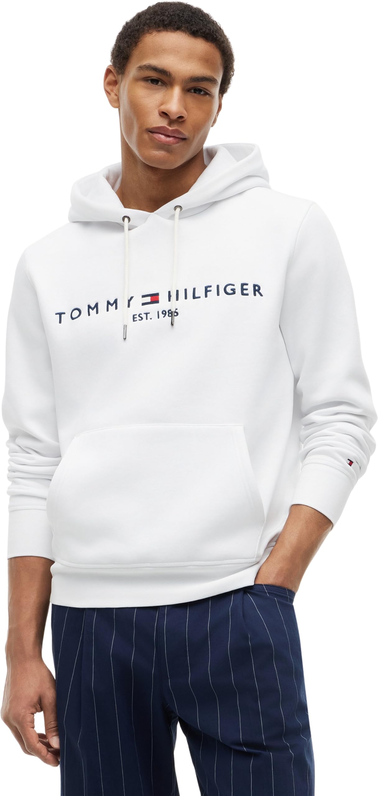 Tommy Hilfiger Men’s Tommy Logo Hoodie, White (White), XS