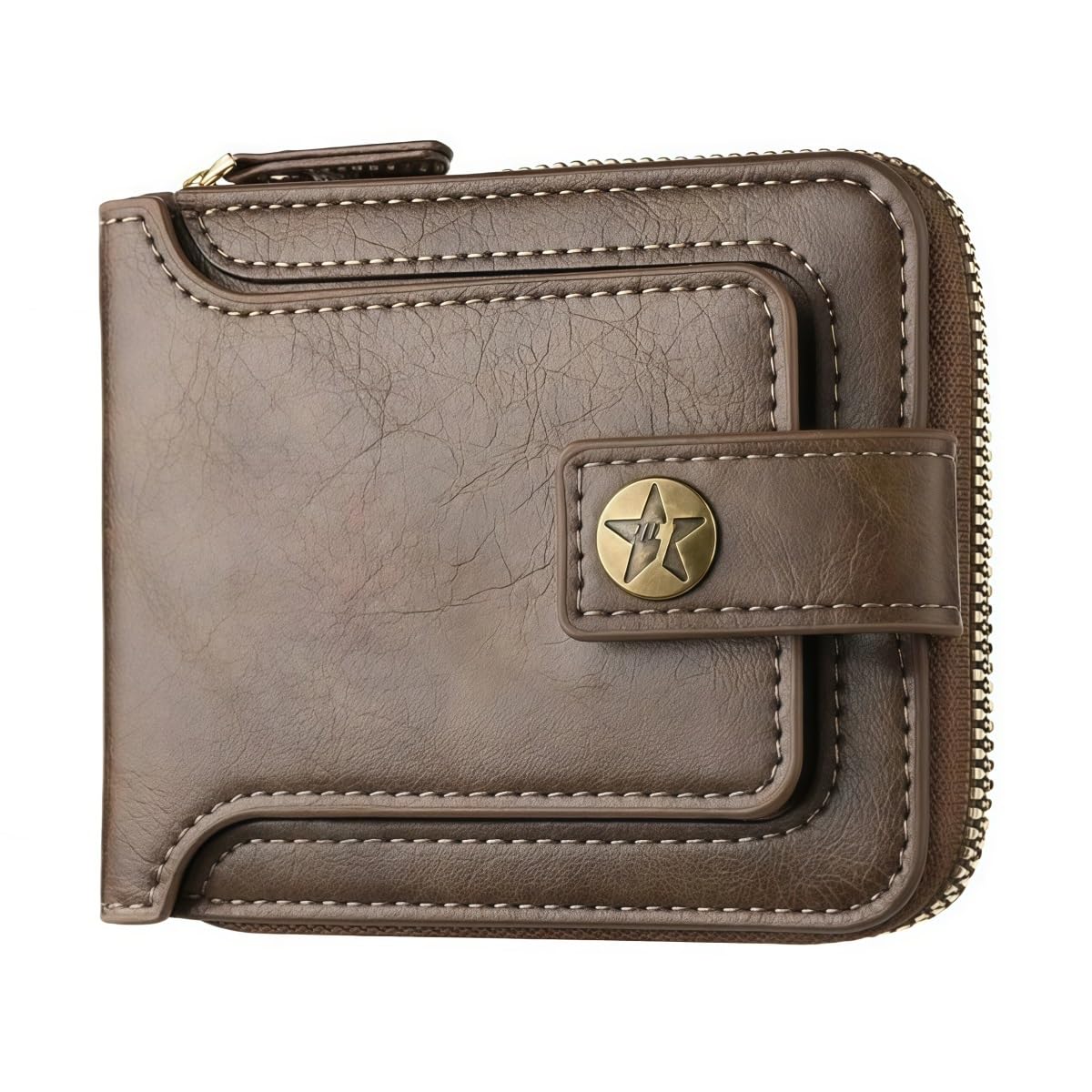 Mens PU Leather Car Wallet Card Holder Coin Purse Compact Organizer with Multiple Compartments Locking Design Black Brown Dark Brown(Brown-1pc)
