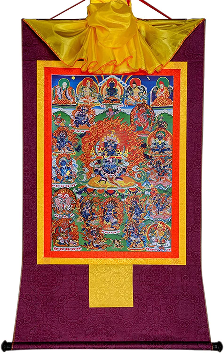 Cnfhfry Purple Vintage Tapestry, Mahakala,Protector Deity, Buddhist Thangka Brocade