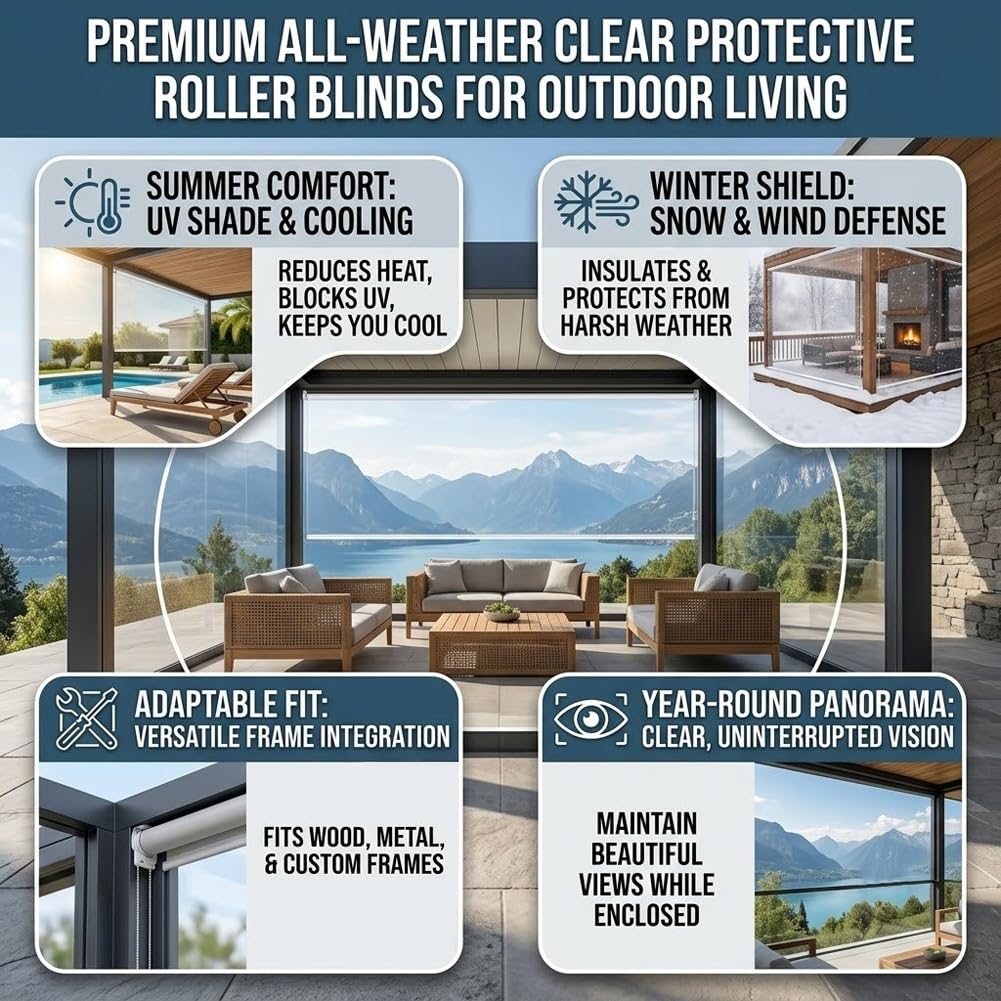 Store Enrouleur Transparent PVC, Volet Roulant Étanche pour Balcon