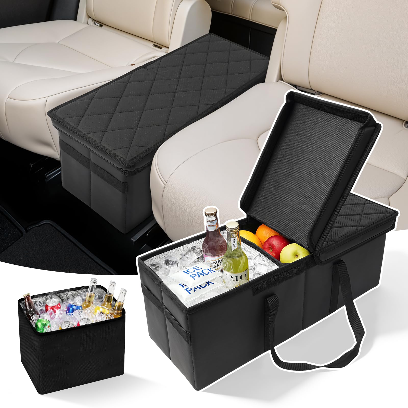Car Seat Organizer w/Built-In Cooler Bag for Kia Telluride 2020-2026, Second Row Console Organizer w/Non-Slip Bottom Strips, Foldable Portable Backseat Storage Box for Dog Toys Kids Snacks-image-24