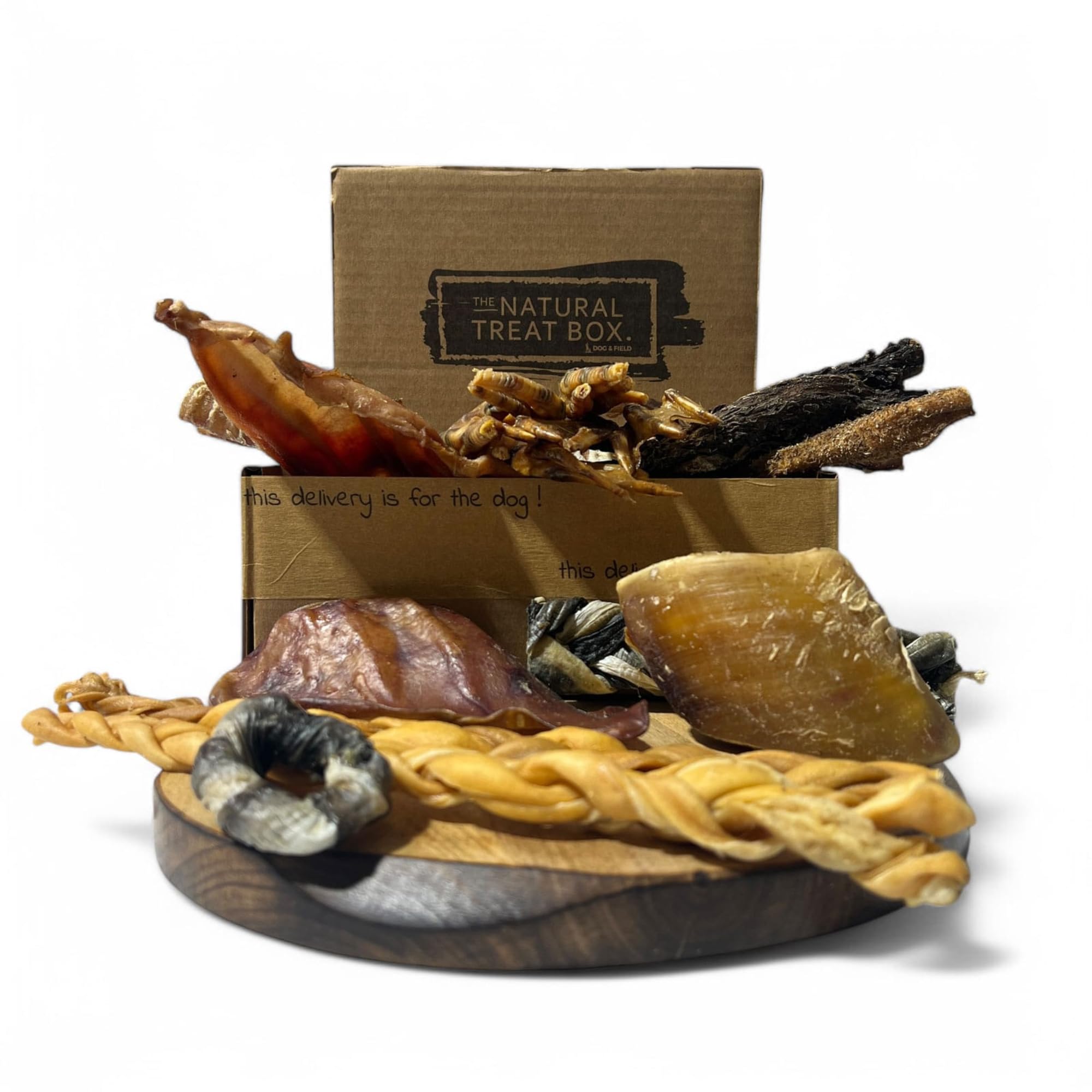 Dog & Field Mighty Meaty 20 Piece Natural Dog Treat Box, 100% Natural Dog Chews & Treats. Chicken Feet, Pig Ears, Fish Skin