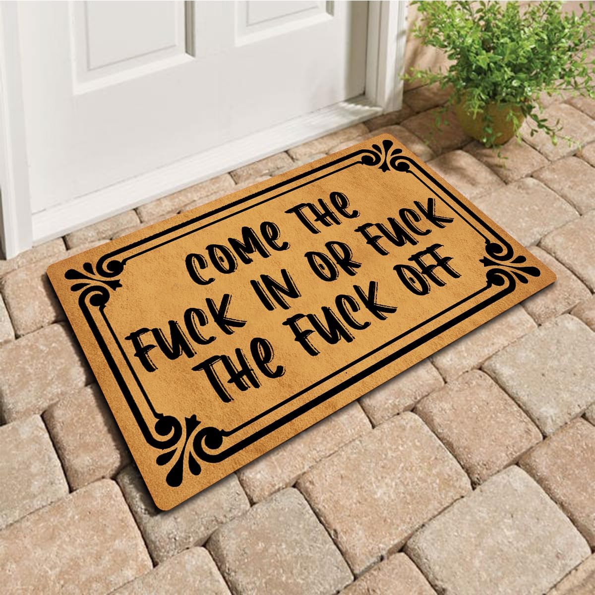Funny Welcome Doormat Come The Fuck in Or Fuck The Fuck Off Doormats for Entrance Colorful Doormat Personalized Non Slip Rubber Mat for Front Door Gift Mats Kitchen Rugs and Mats 30(L) x 18(W)
