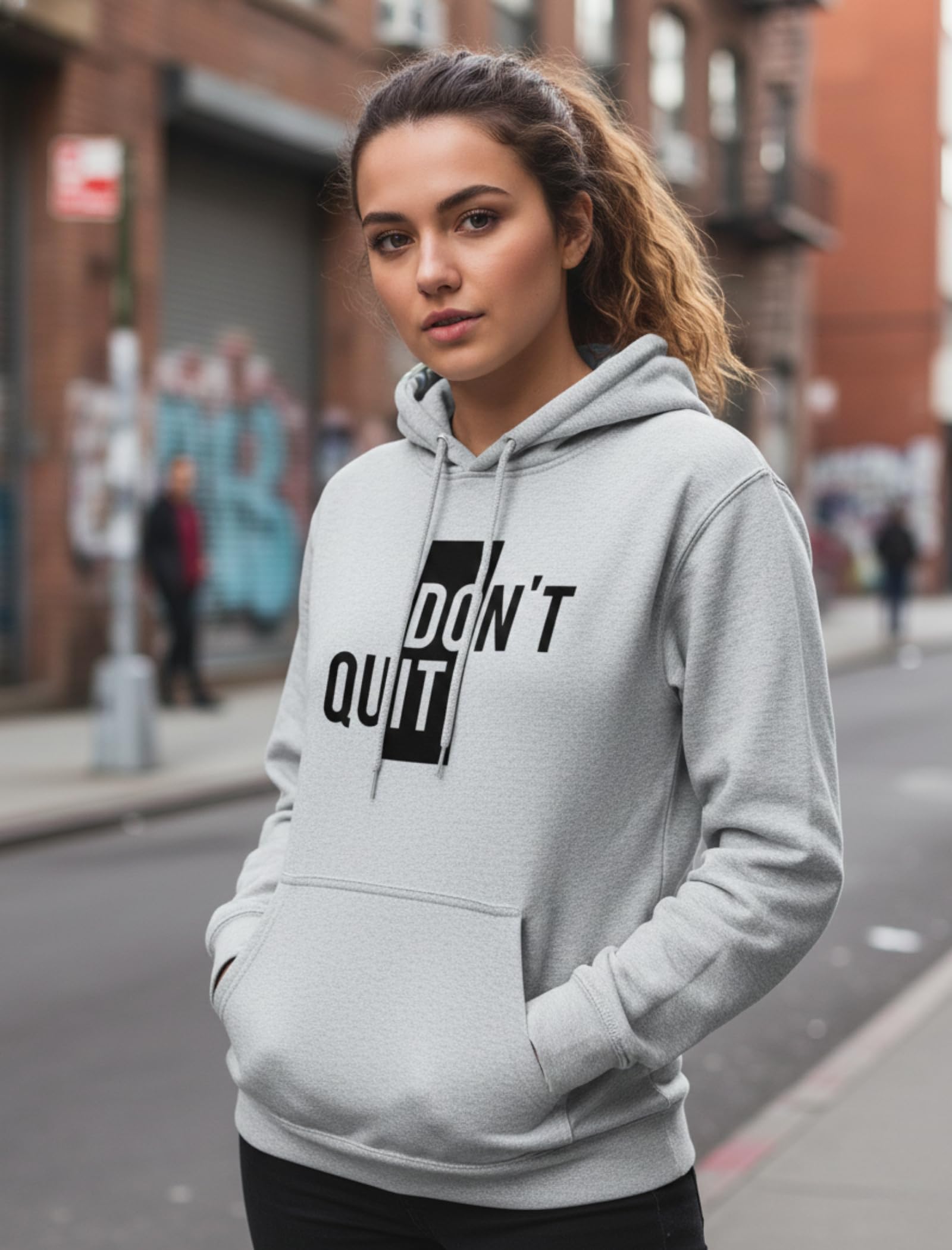 More & More Unisex-Adult Fleece Neck Hooded Regular Fit Sweatshirt (Dont Quit Hoodie_Milange Grey 2