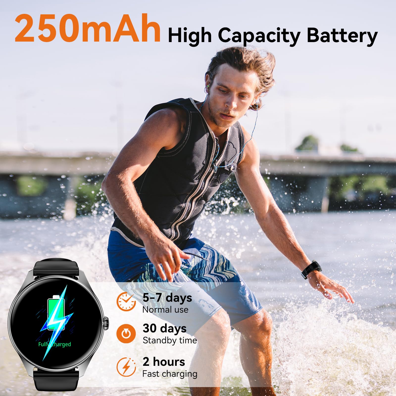 Smart Watches for Men Women, 1.43" AMOLED Display Smartwatch with 7-Day Battery, 120+ Sport Modes, Bluetooth Calls, Heart Rate/Sleep Monitor, IP68 Waterproof for iPhone Android Compatible (Black)