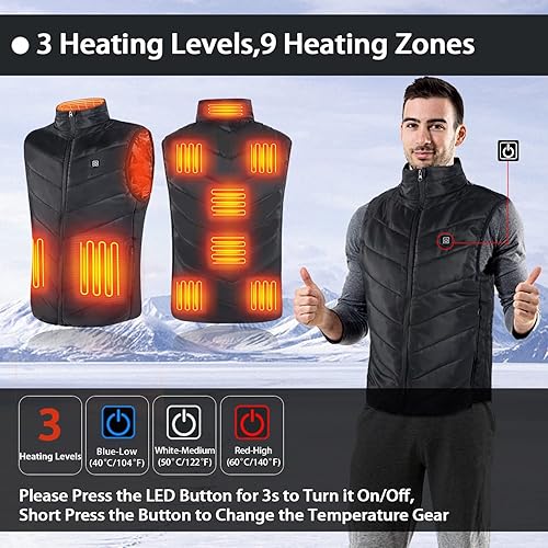 Miniatura 3 de SETTOK Men's Women's Heated Vest with 9 Heating Zones, 10000mAh Battery Pack Included, Lightweight Warm Electric Vest for Men