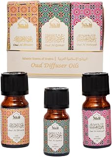 Floral Oud Diffuser Oil Set, 3 x 10ml Arabic Essential Oils by Dukhni | Gift Set for diffuser & humidifier | 100% Pure Islamic Oudh Room fragrances | Relax with home aromatherapy, for stress relief and massage