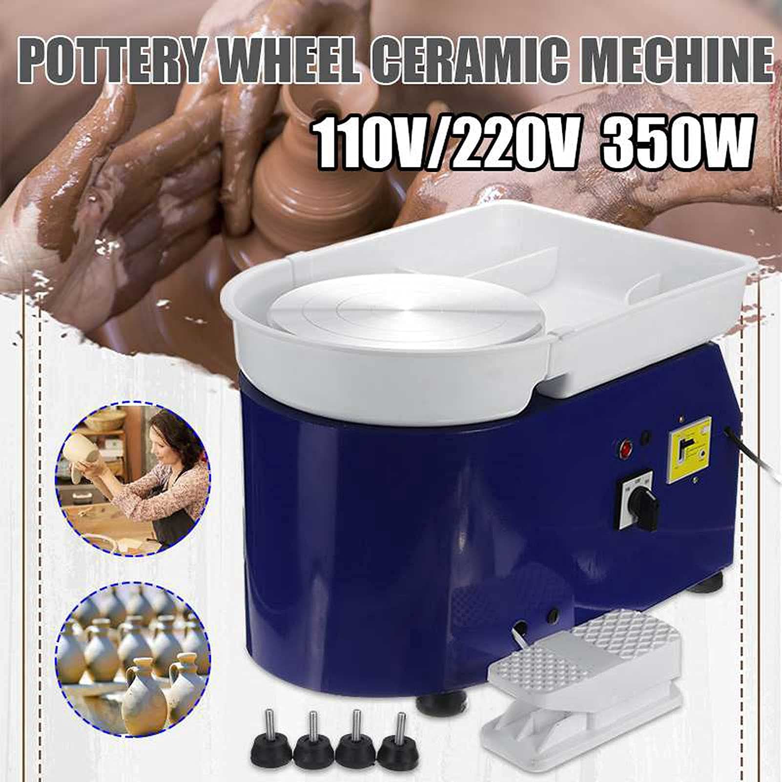 Pottery Forming Machine 350W Electric Pottery Wheel DIY Clay Tool with Tray Flexible Foot Pedal for Ceramic Work Silent