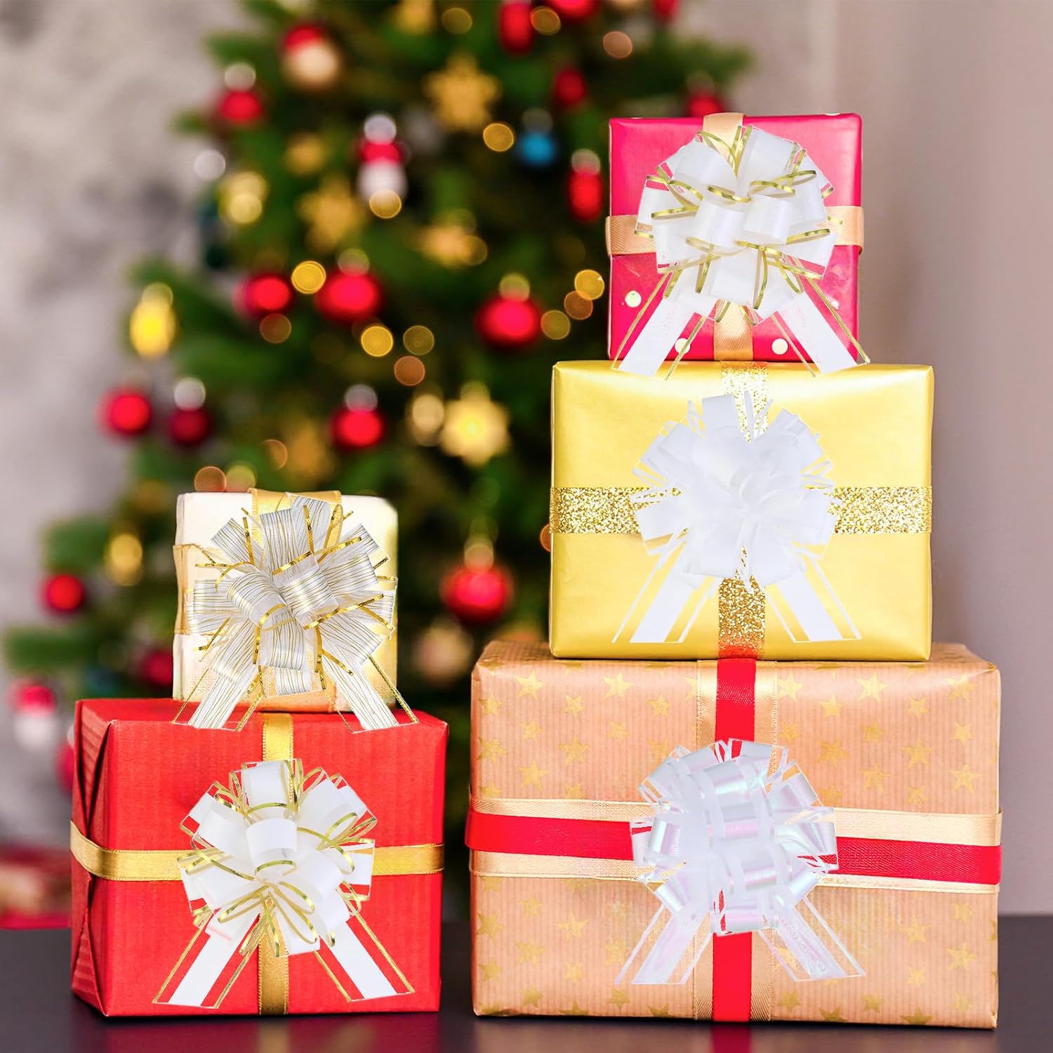 FORBINBO 20 Pcs Pull Bows for Gift Wrapping, 5 Types of 6 Inches Gift Bows with Ribbon For Wedding, Valentines Day, Birthday, Anniversary, Florist Packaging ,Flower Bouquets and Basket (White) - Image 7