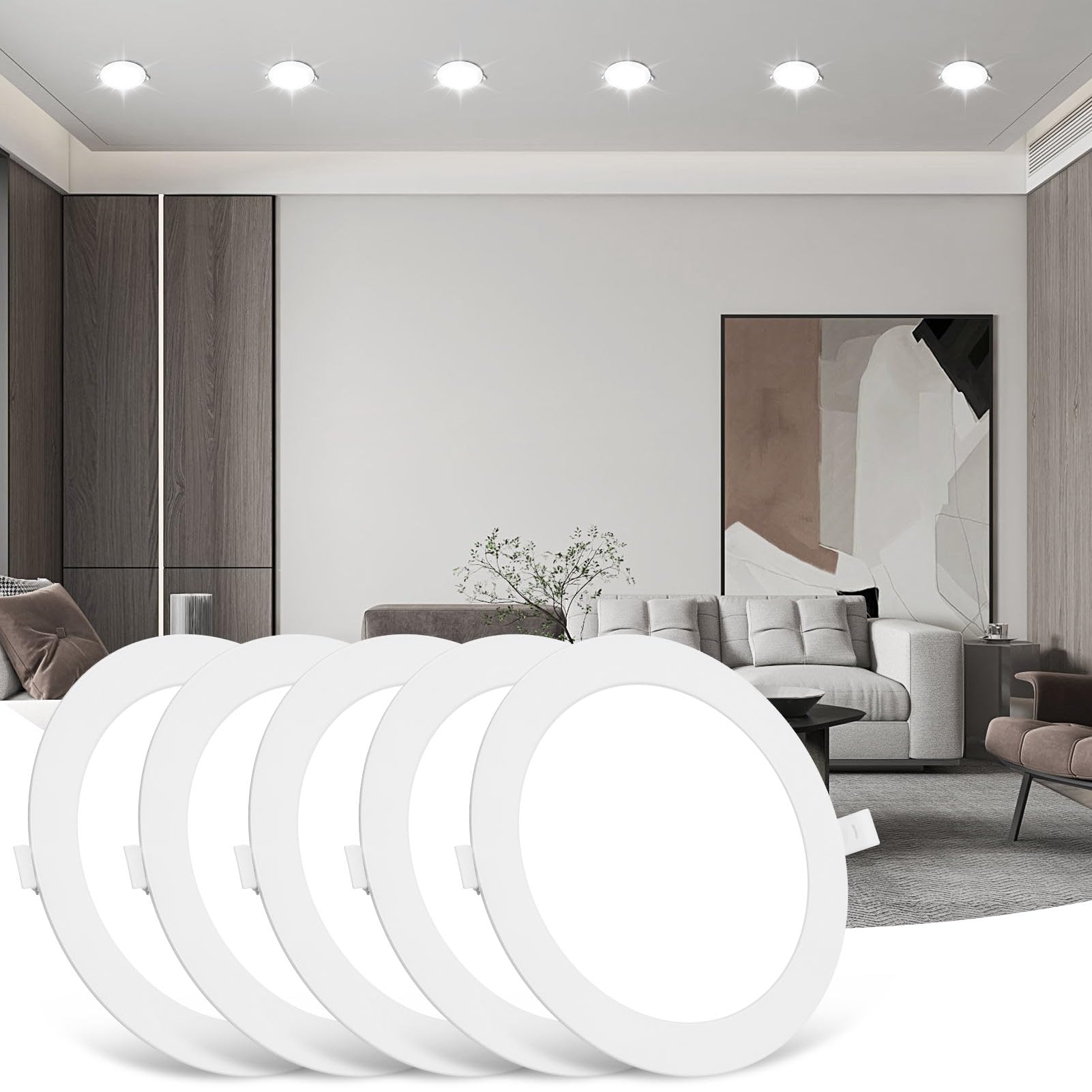 Sararoom 5Packs 24W LED Round Ceiling Panel Light 6500K Cool White Ultra Slim Downlights 2160lm Recessed Ceiling Lights for Living Room Bedroom Bathroom Corridor Kitchen Office Shop