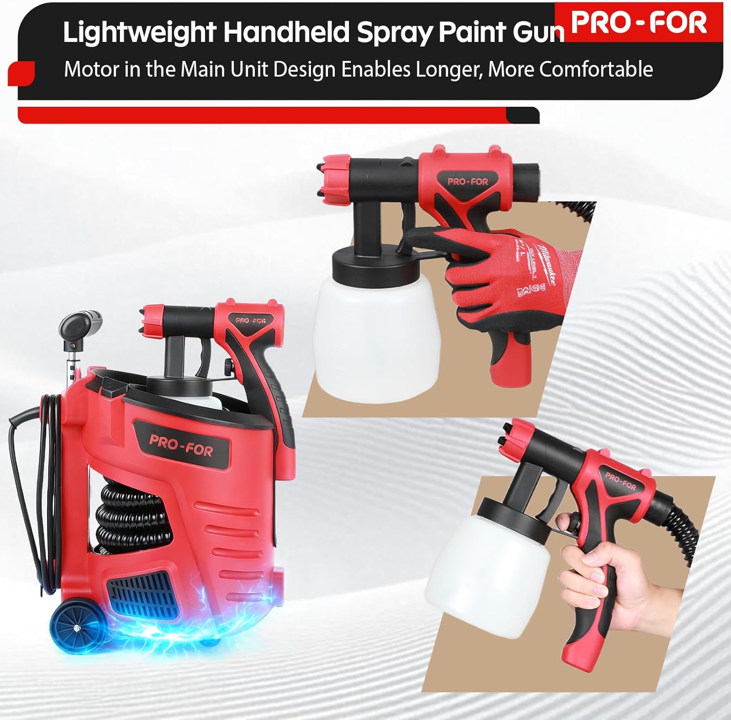 Stationary HVLP Paint Sprayer, 700W Electric Spray Paint Gun, Remote Motor Base & Lightweight Handheld Gun, 1000ml/Min High Flow, 10FT Long Hose & Wheels, for House, Furniture, Cabinets, Fence