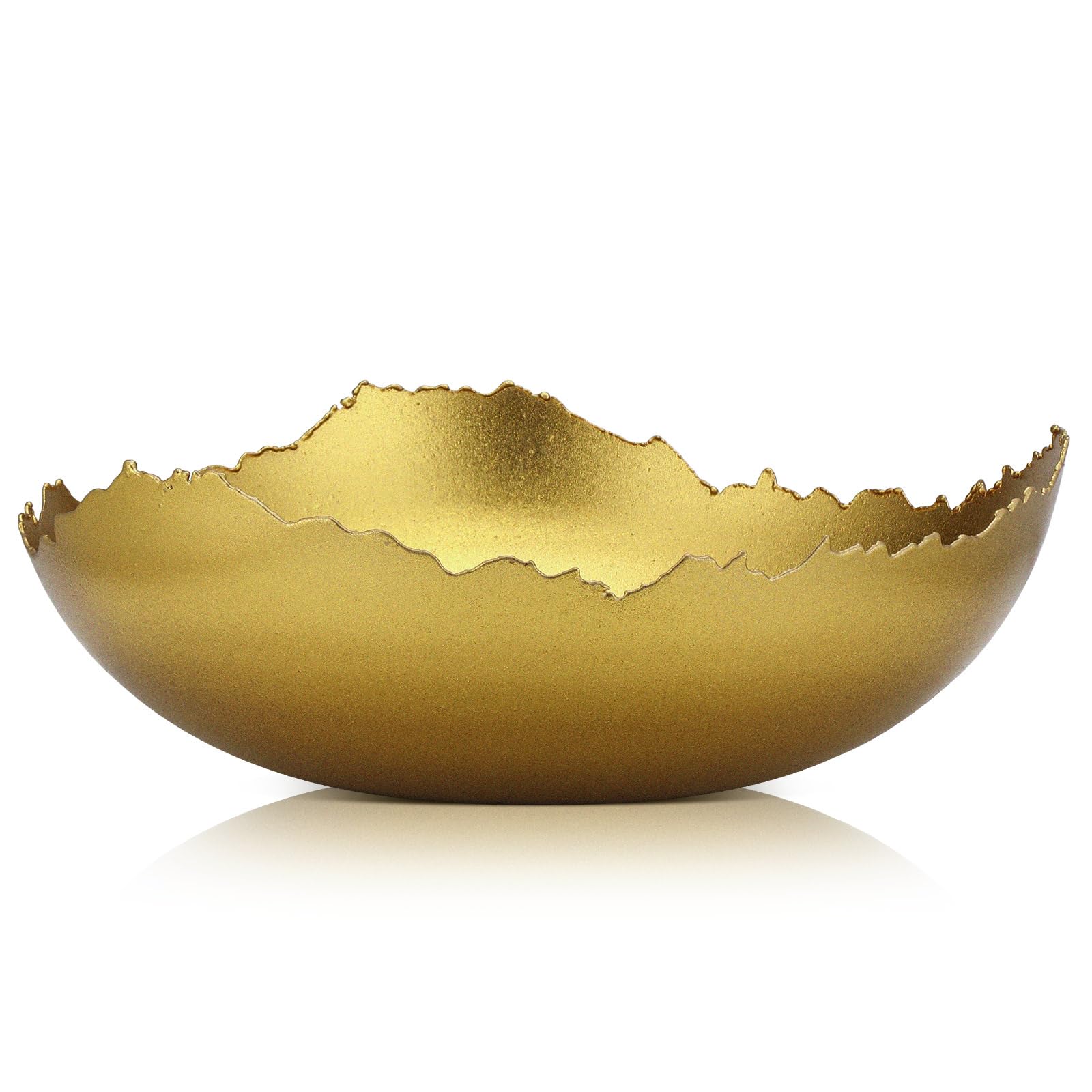 SiliFine 12'' Gold Decorative Bowl for Table Golden Metal Centerpiece Asymmetrical Torn Texture Serving Bowl With Sculpted Edges for Antique Decoration Key Candy Fruit Tray Home Decorations