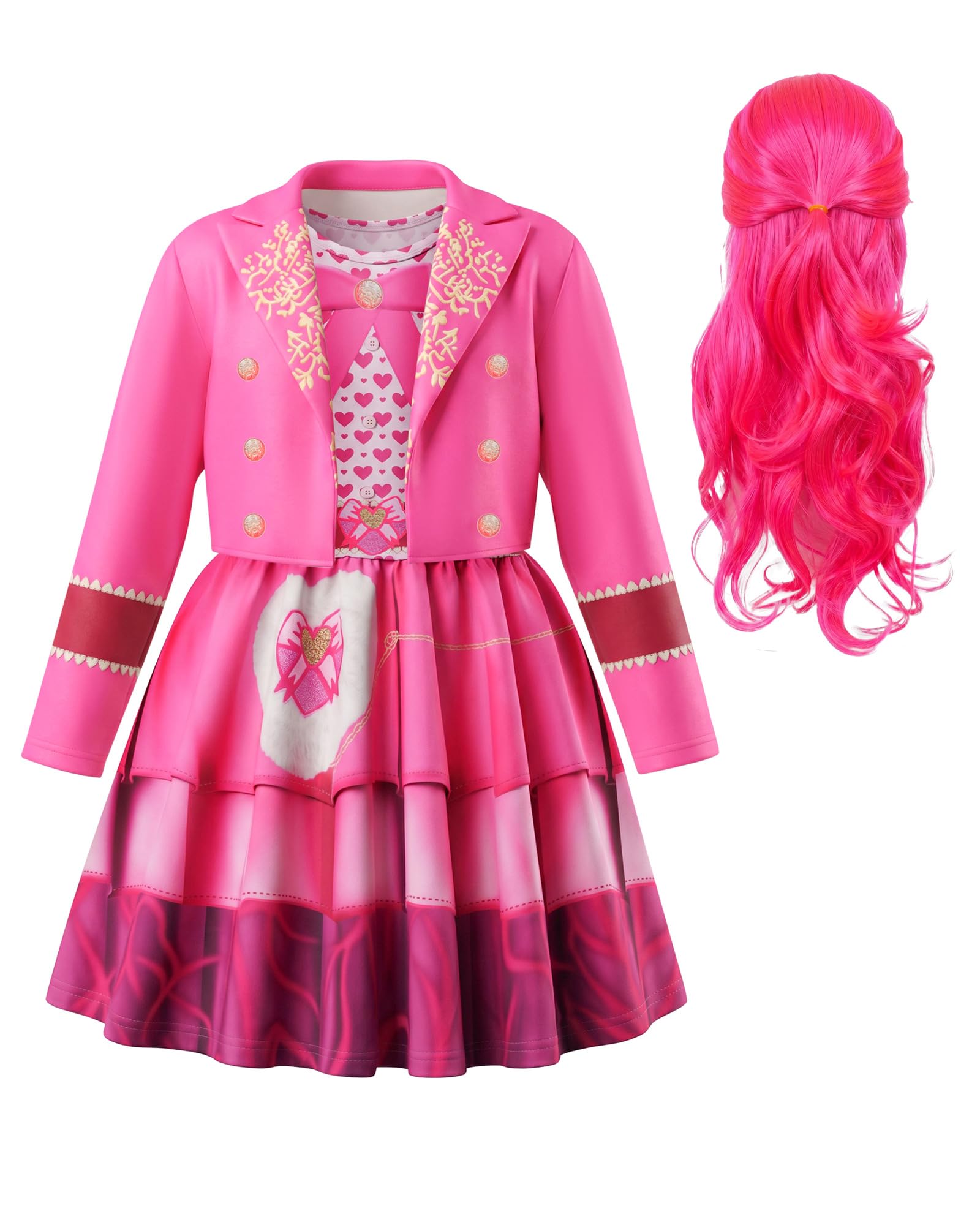 Pink Wonderland Costume with Wig Girls Princess Dress for Kids 5-12 Years