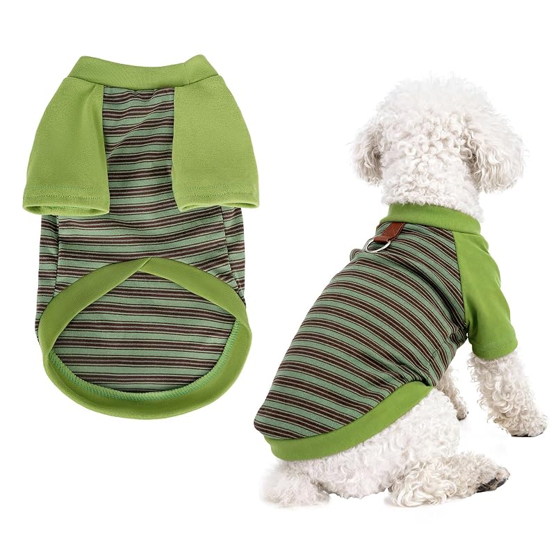 Camisa listrada de algodão para cães Pistha, Verde, PP (X-Small)