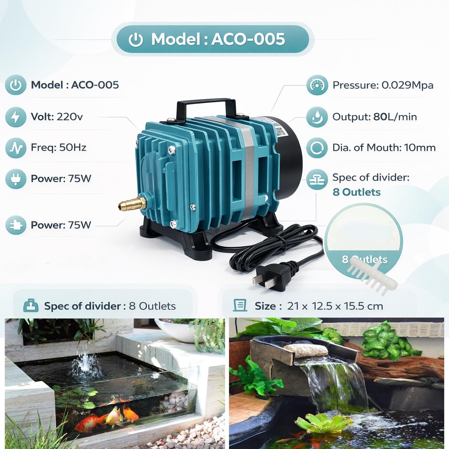 Venus Aqua ACO-010 Aquarium Air Pump | 135W High Power Pond