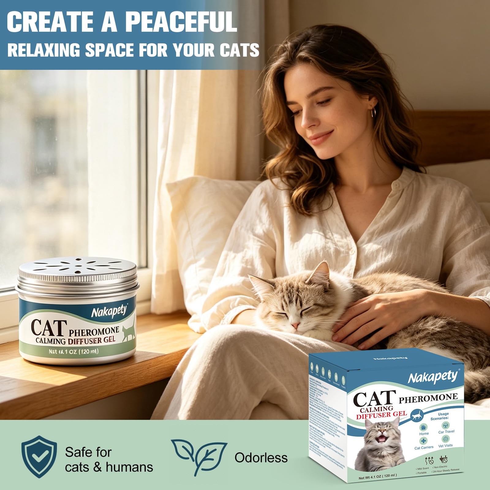 Gel Difusor de Feromonas para Gatos, Calmante, Sin Electricidad, 120 ml