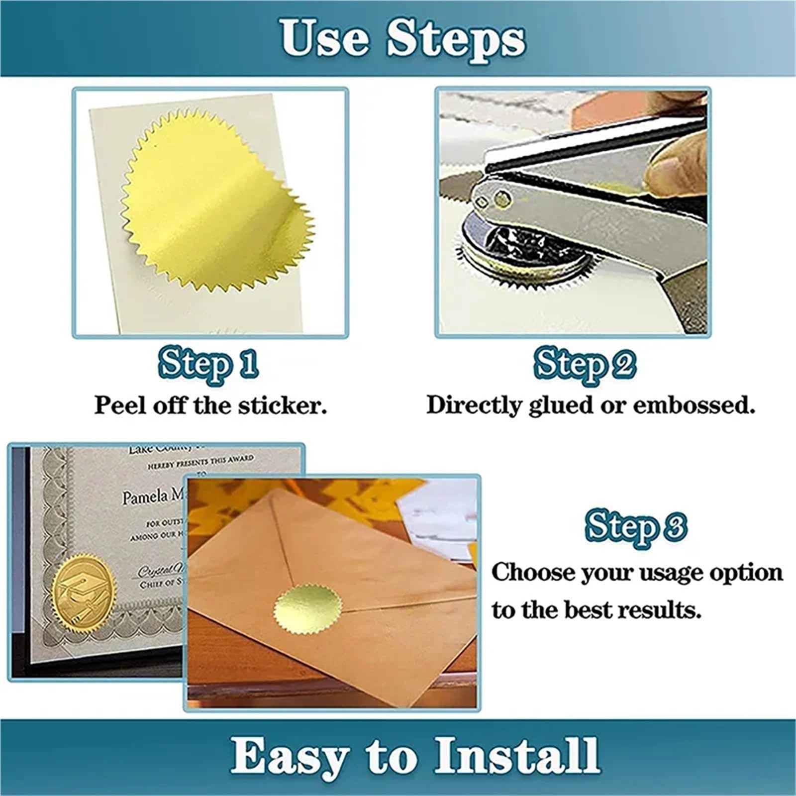 Adesivi for goffratura 4rll * 250 pezzi Adesivo for ingranaggi Laser Etichette lucide dorate Timbro for goffratura Confezione regalo Sigillo Scrapbook(Golden)