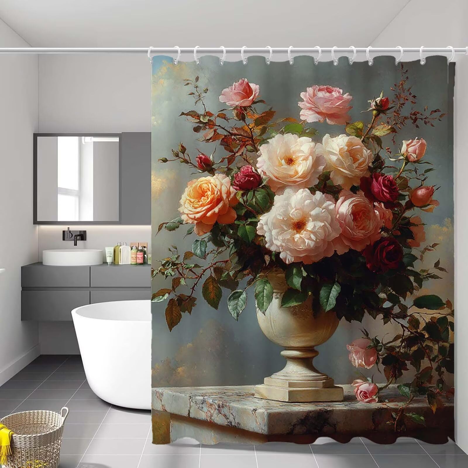 Rideau de douche pivoine haut de gamme en polyester avec ourlet lesté