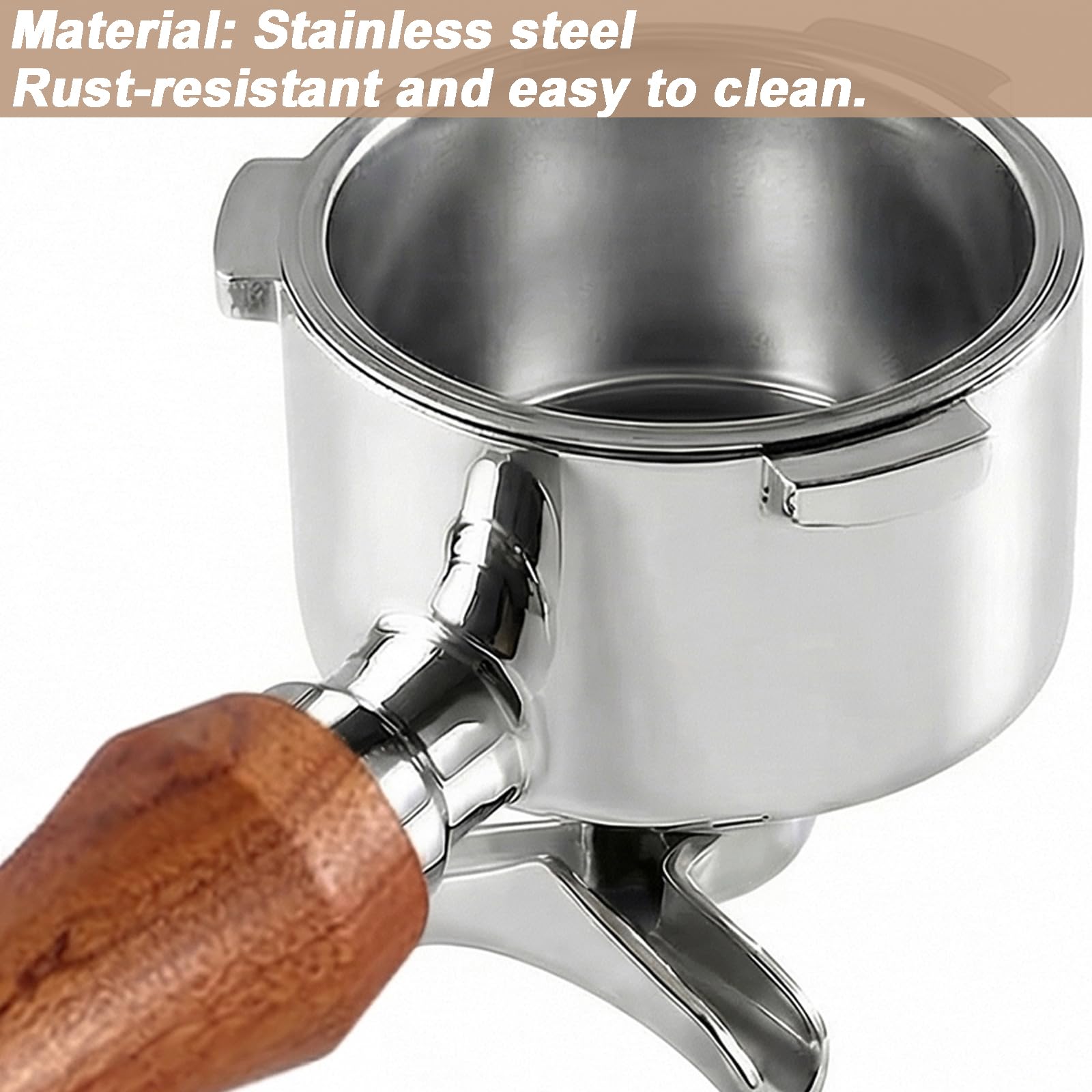 Sitko 51 mm do DeLonghi Dedica EC680 EC685 EC885 & Smeg, filtr portowy ze stali nierdzewnej, konstrukcja z 3 uszami, podwójna wylewka, z ergonomicznym drewnianym uchwytem, w zestawie kosz
