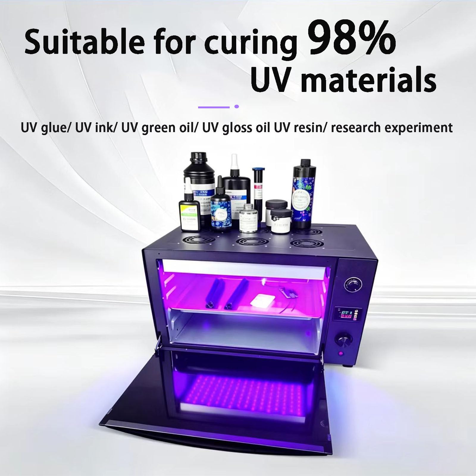 Caja de Curado para Resina UV, Secador AutomáTico con Temporizador y Pantalla Digital, Incluye Bandeja, Luz UV para Manualidades, JoyeríA y Proyectos de DecoracióN DIY 500W364+400CM