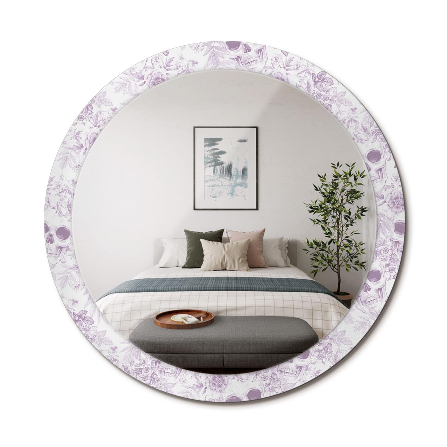Miroir rond graphique fi90 pour illuminer et agrandir un salon moderne