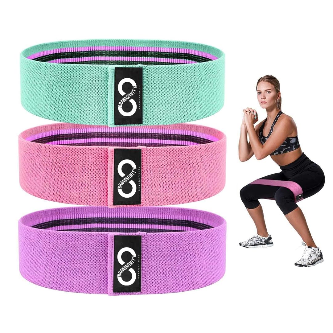 BRANDSFINITY Fabric Resistance Exercise Band Set Includes 3 Workout Bands 15-Inch in Light, Medium, and Heavy Resistance Levels, Gym, Yoga, and Fitness, 1 Set(3Pcs)