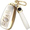 Lucrum Compatible with Subaru Key Fob Cover & Leather Keychain, Keyfob Case for Forester Impreza Legacy STI WRX 2016-2025
