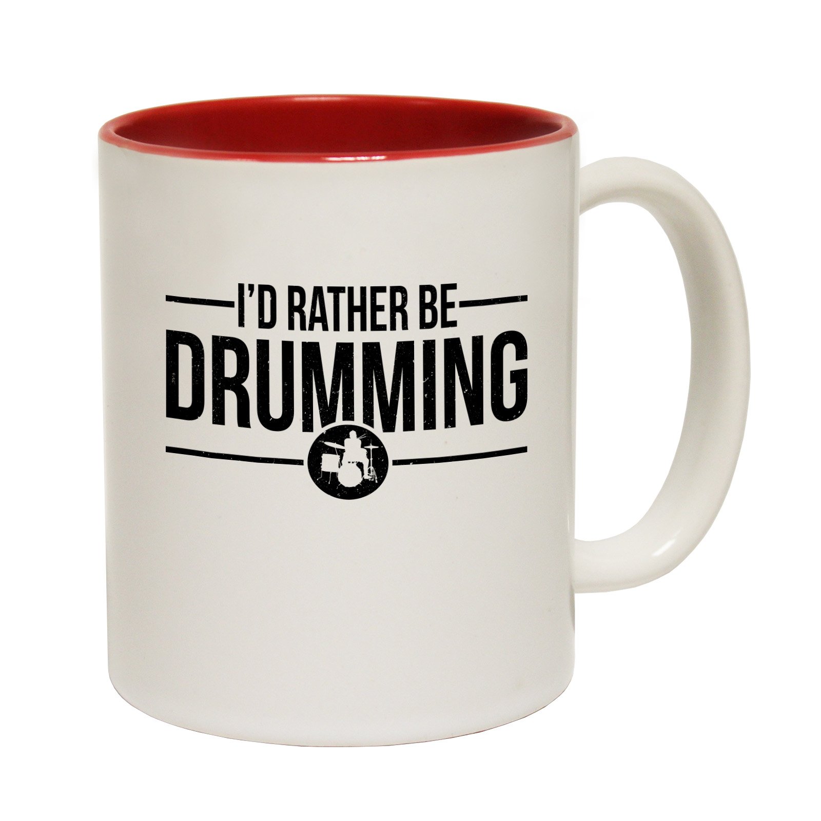 123t I'd Rather Be Drumming Ceramic Mug Slogan Funny Cup with Red Interior Birthday Gift for him her - Boxed Novelty Mugs